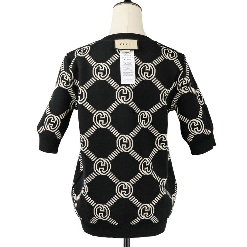 Good Gucci Interlocking GG Pattern Reversible Short Sleeve Knit Sweater 678310