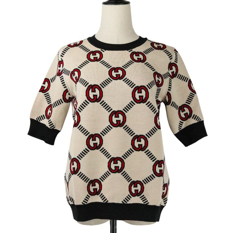 Good Gucci Interlocking GG Pattern Reversible Short Sleeve Knit Sweater 678310