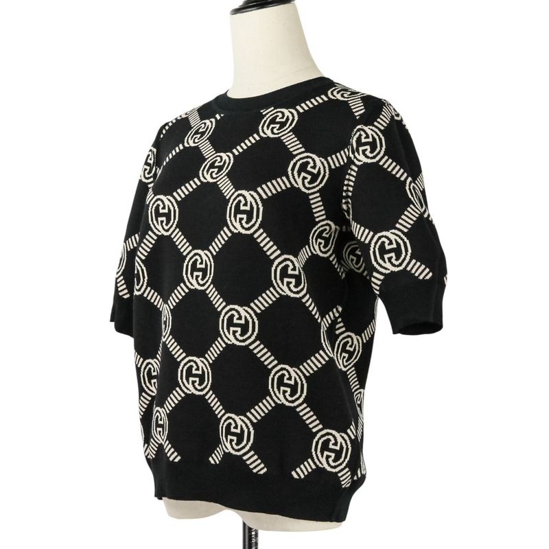 Good Gucci Interlocking GG Pattern Reversible Short Sleeve Knit Sweater 678310