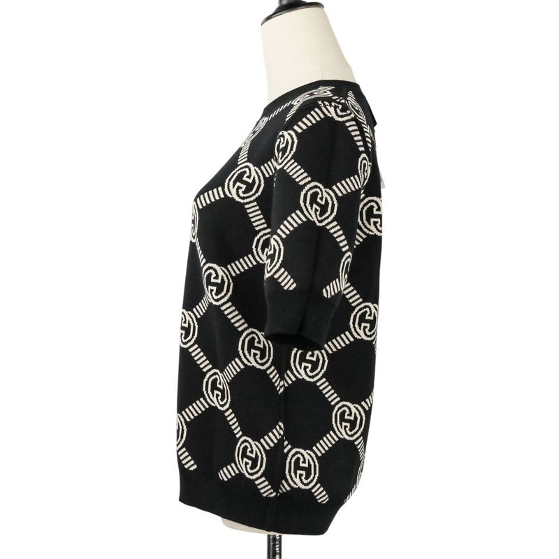 Good Gucci Interlocking GG Pattern Reversible Short Sleeve Knit Sweater 678310
