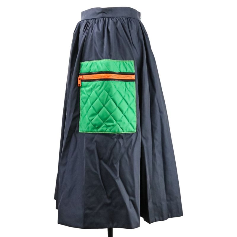 Prada Quilted Pockets Nylon Flared Skirt 21y753 Size 42 Navy Women's Preowned