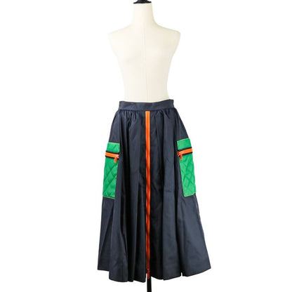 Prada Quilted Pockets Nylon Flared Skirt 21y753 Size 42 Navy Women's Preowned