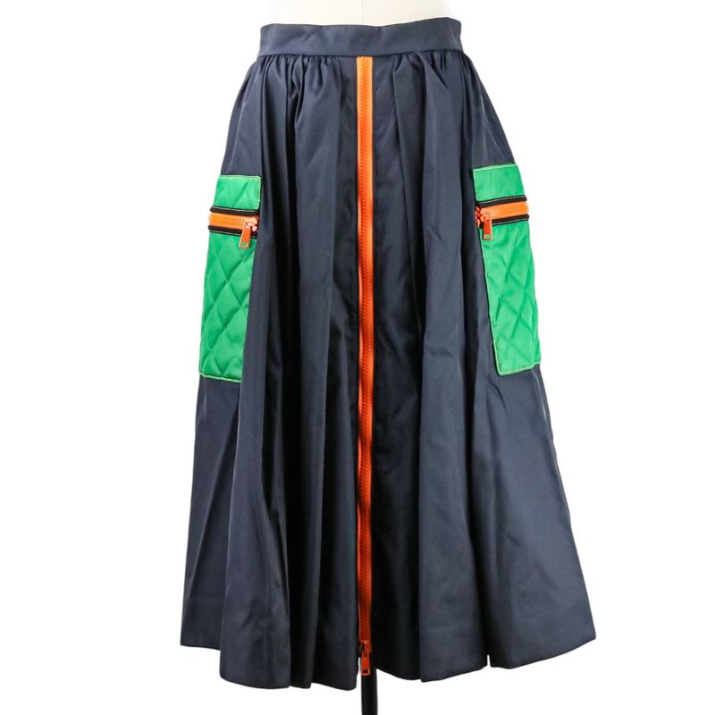 Prada Quilted Pockets Nylon Flared Skirt 21y753 Size 42 Navy Women's Preowned