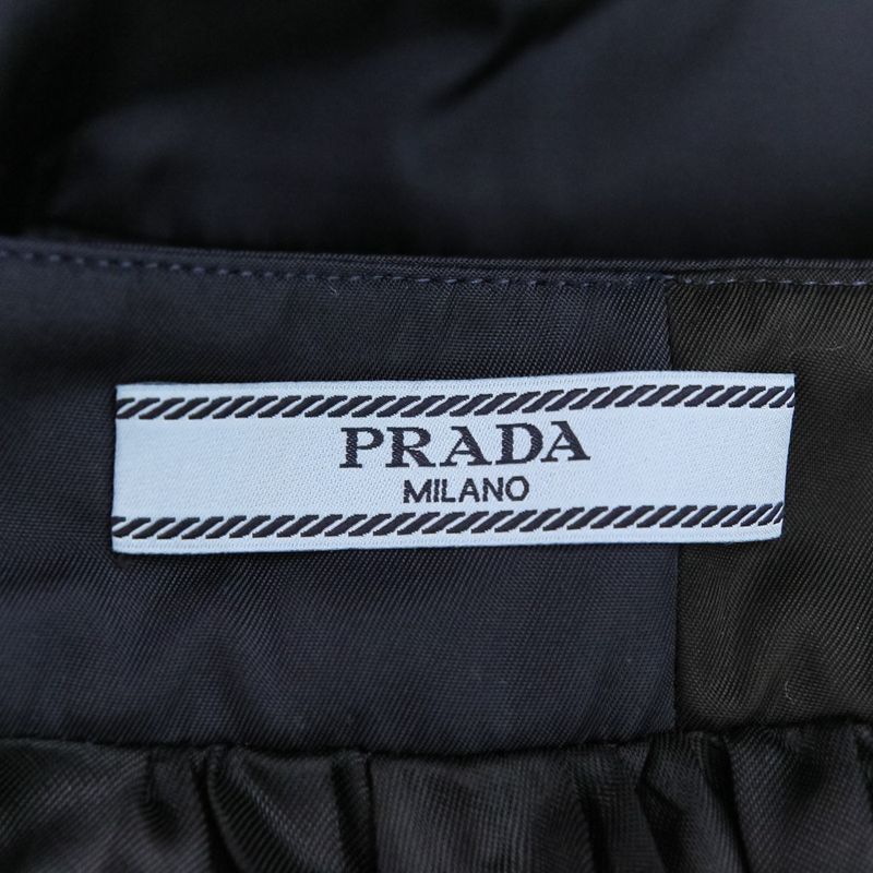 Prada Quilted Pockets Nylon Flared Skirt 21y753 Size 42 Navy Women's Preowned