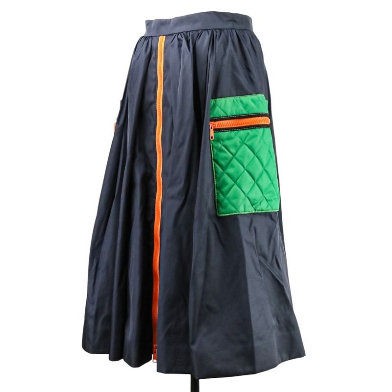 Prada Quilted Pockets Nylon Flared Skirt 21y753 Size 42 Navy Women's Preowned