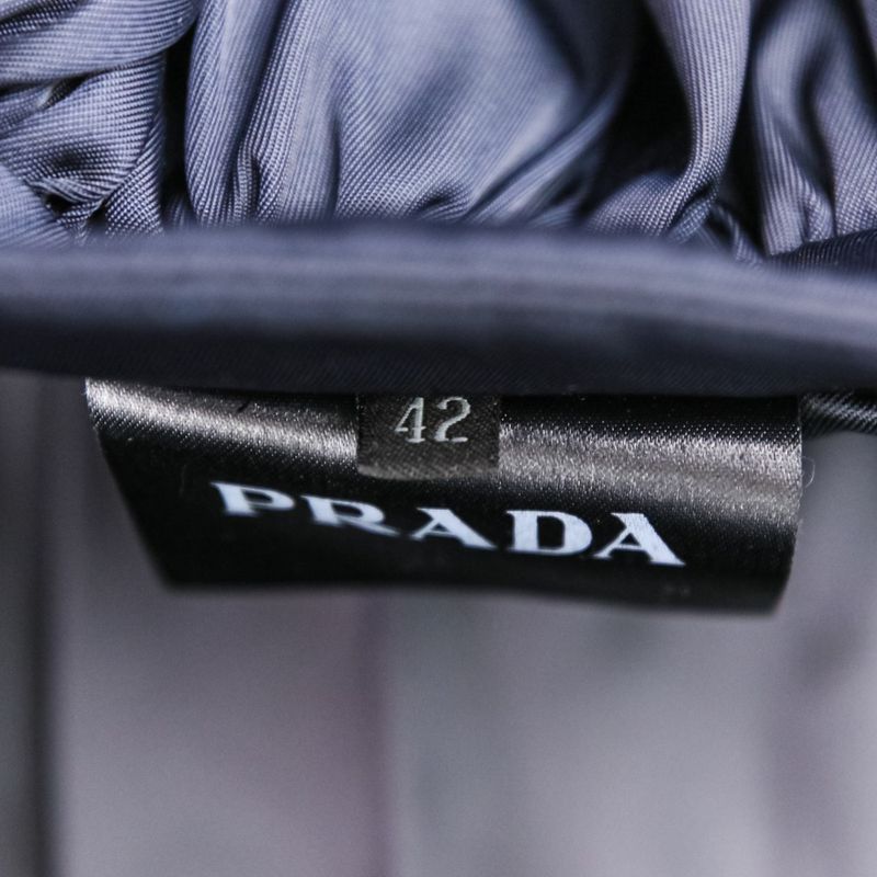 Prada Quilted Pockets Nylon Flared Skirt 21y753 Size 42 Navy Women's Preowned