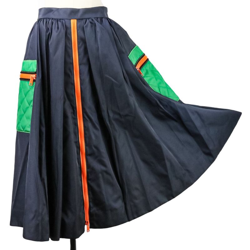 Prada Quilted Pockets Nylon Flared Skirt 21y753 Size 42 Navy Women's Preowned