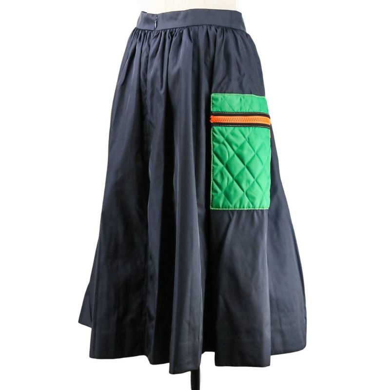 Prada Quilted Pockets Nylon Flared Skirt 21y753 Size 42 Navy Women's Preowned