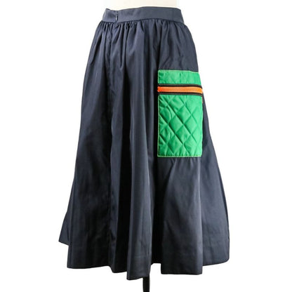 Prada Quilted Pockets Nylon Flared Skirt 21y753 Size 42 Navy Women's Preowned