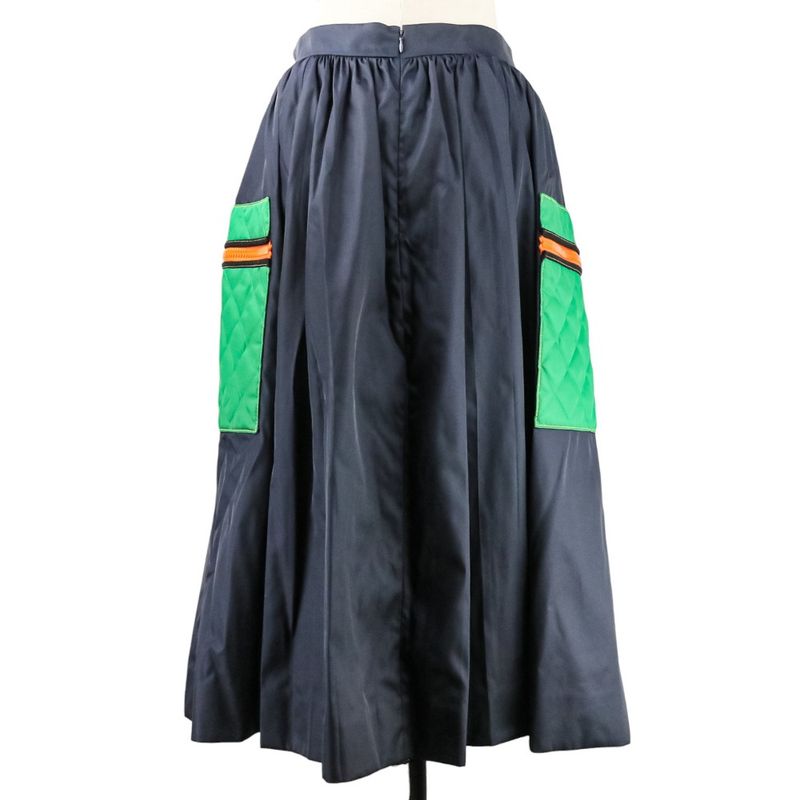 Prada Quilted Pockets Nylon Flared Skirt 21y753 Size 42 Navy Women's Preowned