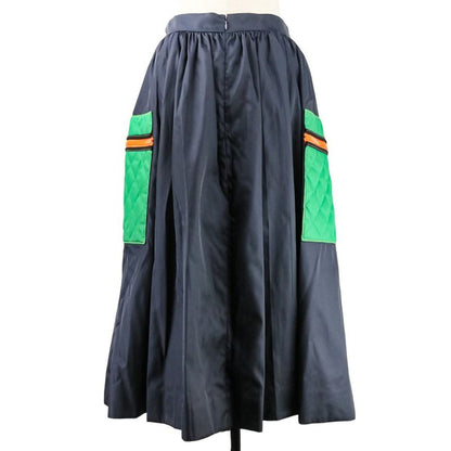 Prada Quilted Pockets Nylon Flared Skirt 21y753 Size 42 Navy Women's Preowned