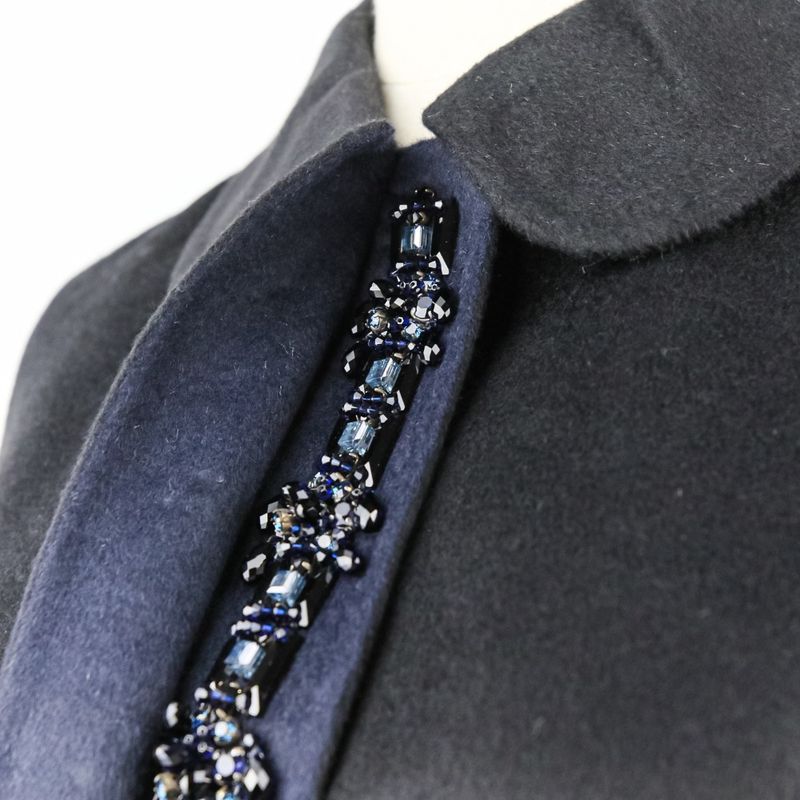 Prada Virgin Wool Angora Round Collar Rebel Jacket 42 Black Women's Preowned