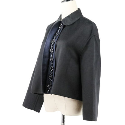 Prada Virgin Wool Angora Round Collar Rebel Jacket 42 Black Women's Preowned