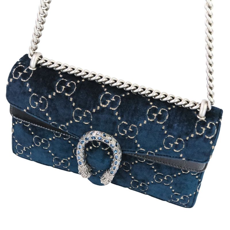 Gucci GG Velvet Dionysus Chain Shoulder Bag 499623 Navy Ladies Used