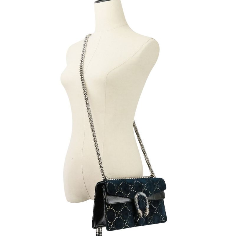Gucci GG Velvet Dionysus Chain Shoulder Bag 499623 Navy Ladies Used