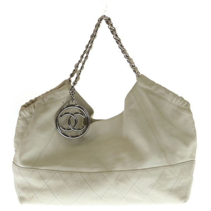 Chanel Coco Cabas Leather Shoulder Bag Handbag Chain Bag White Leather A33450