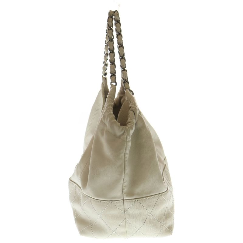 Chanel Coco Cabas Leather Shoulder Bag Handbag Chain Bag White Leather A33450