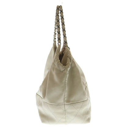 Chanel Coco Cabas Leather Shoulder Bag Handbag Chain Bag White Leather A33450