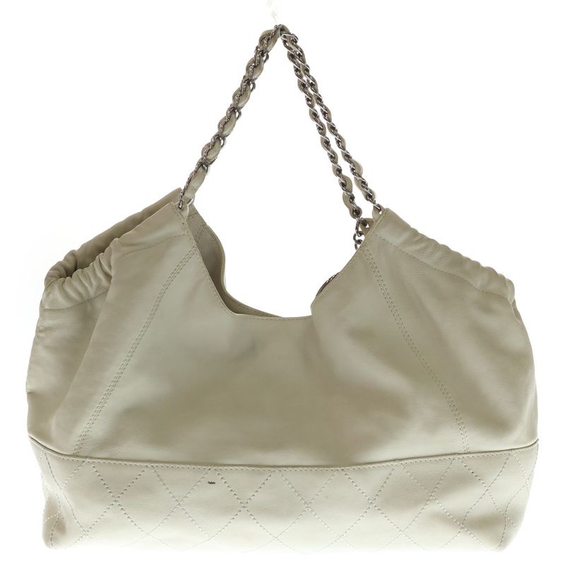 Chanel Coco Cabas Leather Shoulder Bag Handbag Chain Bag White Leather A33450