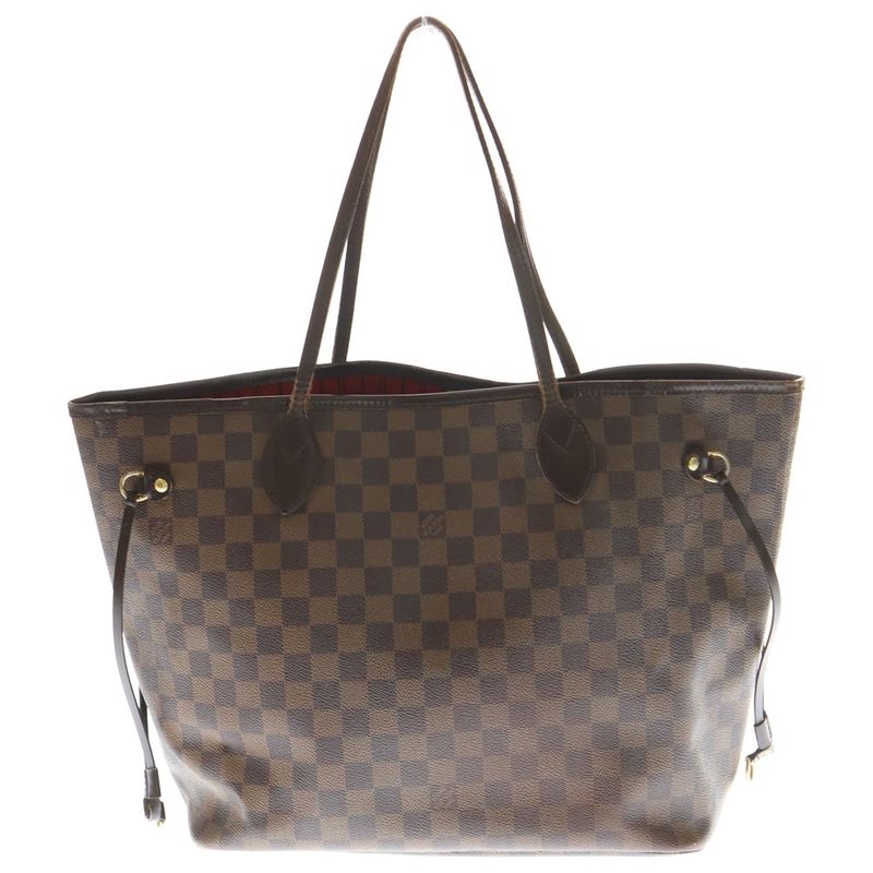 Louis Vuitton Damier Neverfull MM Tote Handbag Leather X PVC Brown N51105 Gold