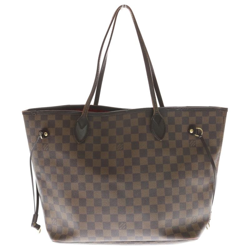 Louis Vuitton Damier Neverfull MM Tote Handbag Leather X PVC Brown N51105 Gold