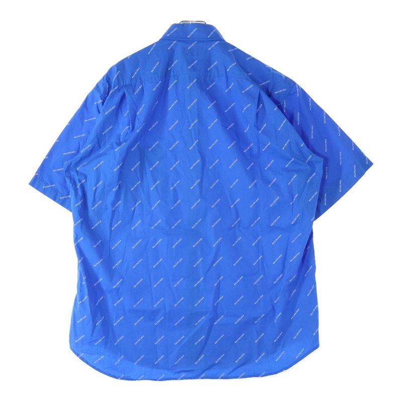 Balenciaga 18ss Logo Pattern Front Pocket Button-Down Short-Sleeved Shirt White