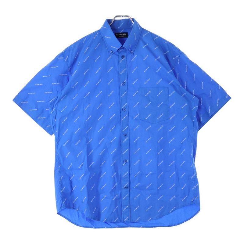 Balenciaga 18ss Logo Pattern Front Pocket Button-Down Short-Sleeved Shirt White