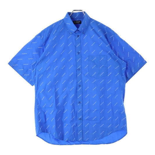 Balenciaga 18ss Logo Pattern Front Pocket Button-Down Short-Sleeved Shirt White