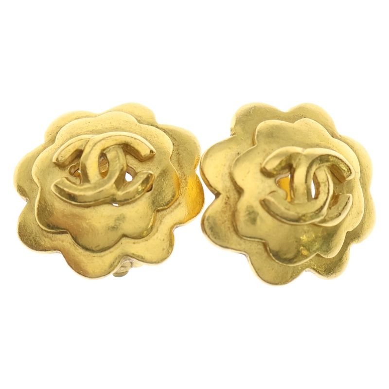 Chanel Coco Mark Design Earrings GP Gold