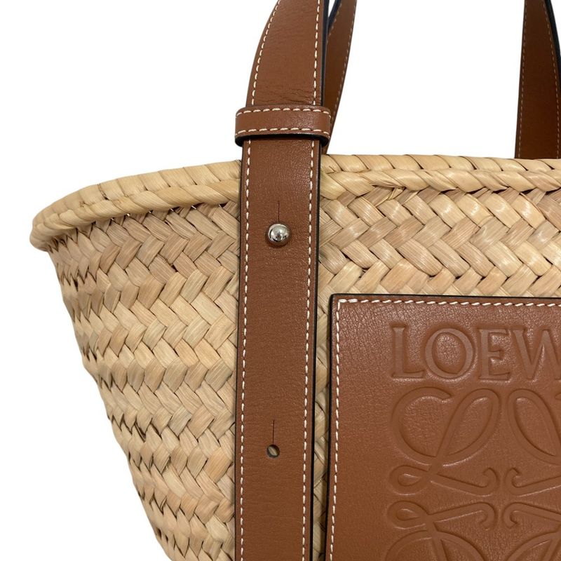 Loewe Anagram Leather Patch Handbag Basket Bag Small 327.02s93 Brown Ladies Used