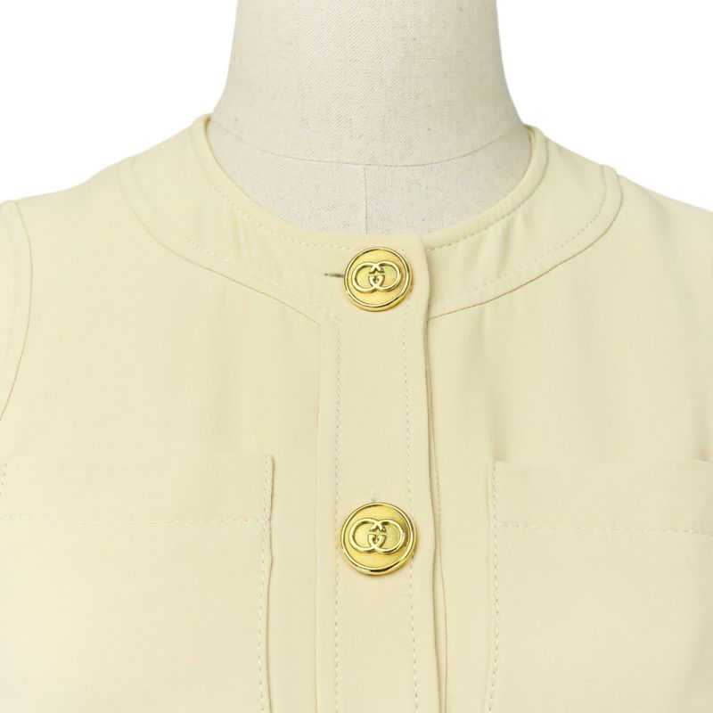 Good Gucci Double G Buckle Cady Silk Wool Long Vest Dress 609245 Size 36 Ivory