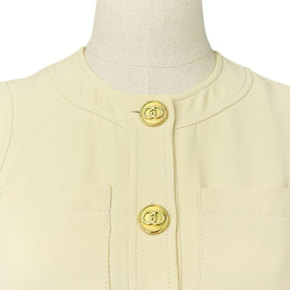 Good Gucci Double G Buckle Cady Silk Wool Long Vest Dress 609245 Size 36 Ivory