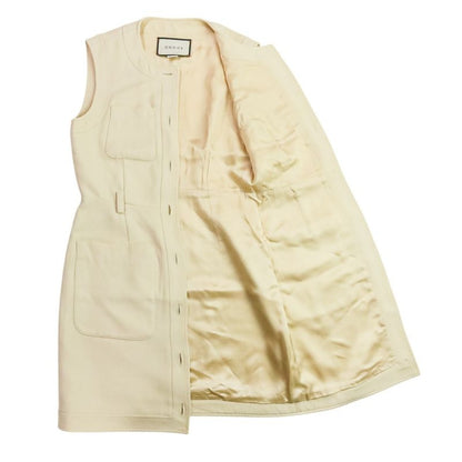 Good Gucci Double G Buckle Cady Silk Wool Long Vest Dress 609245 Size 36 Ivory