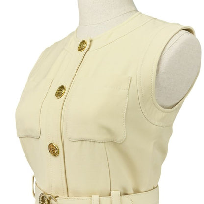 Good Gucci Double G Buckle Cady Silk Wool Long Vest Dress 609245 Size 36 Ivory