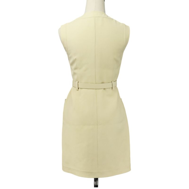 Good Gucci Double G Buckle Cady Silk Wool Long Vest Dress 609245 Size 36 Ivory