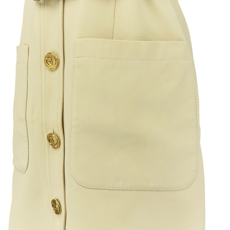 Good Gucci Double G Buckle Cady Silk Wool Long Vest Dress 609245 Size 36 Ivory