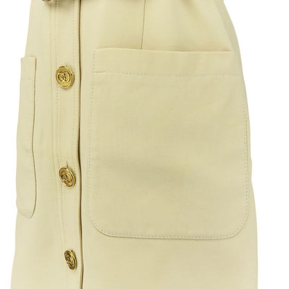 Good Gucci Double G Buckle Cady Silk Wool Long Vest Dress 609245 Size 36 Ivory