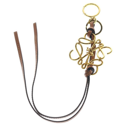 Loewe Anagram Logo Key Holder Key Ring Bag Charm Brown Gold Hardware Leather