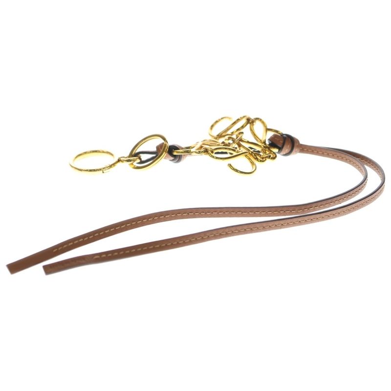 Loewe Anagram Logo Key Holder Key Ring Bag Charm Brown Gold Hardware Leather