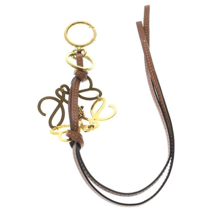 Loewe Anagram Logo Key Holder Key Ring Bag Charm Brown Gold Hardware Leather