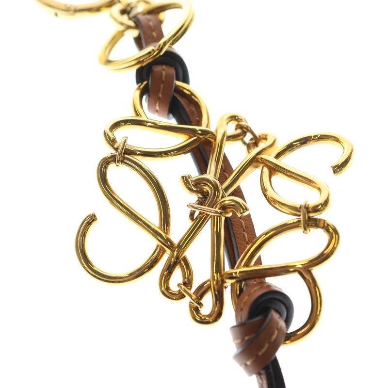Loewe Anagram Logo Key Holder Key Ring Bag Charm Brown Gold Hardware Leather
