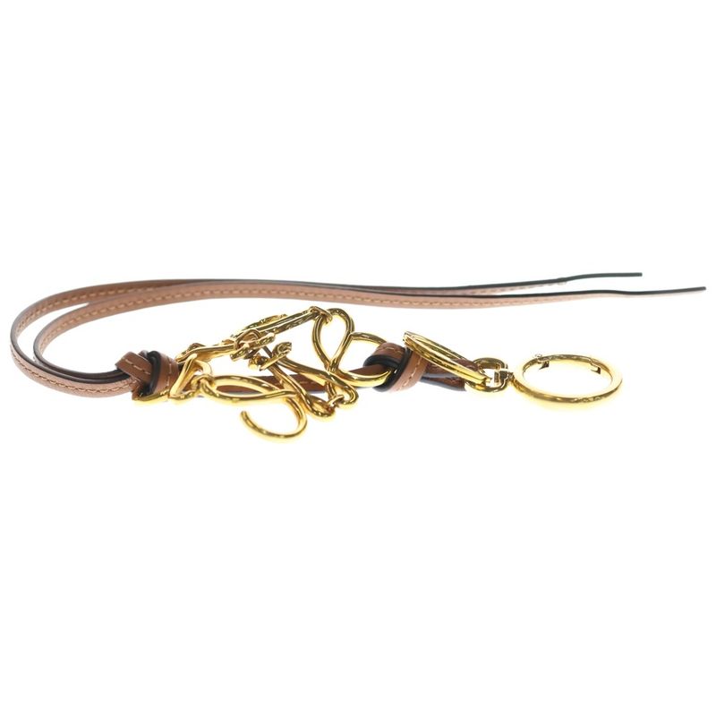 Loewe Anagram Logo Key Holder Key Ring Bag Charm Brown Gold Hardware Leather