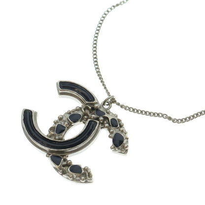 Chanel Coco Mark Necklace Black and Silver Pendant B12a