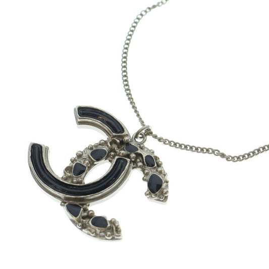 Chanel Coco Mark Necklace Black and Silver Pendant B12a