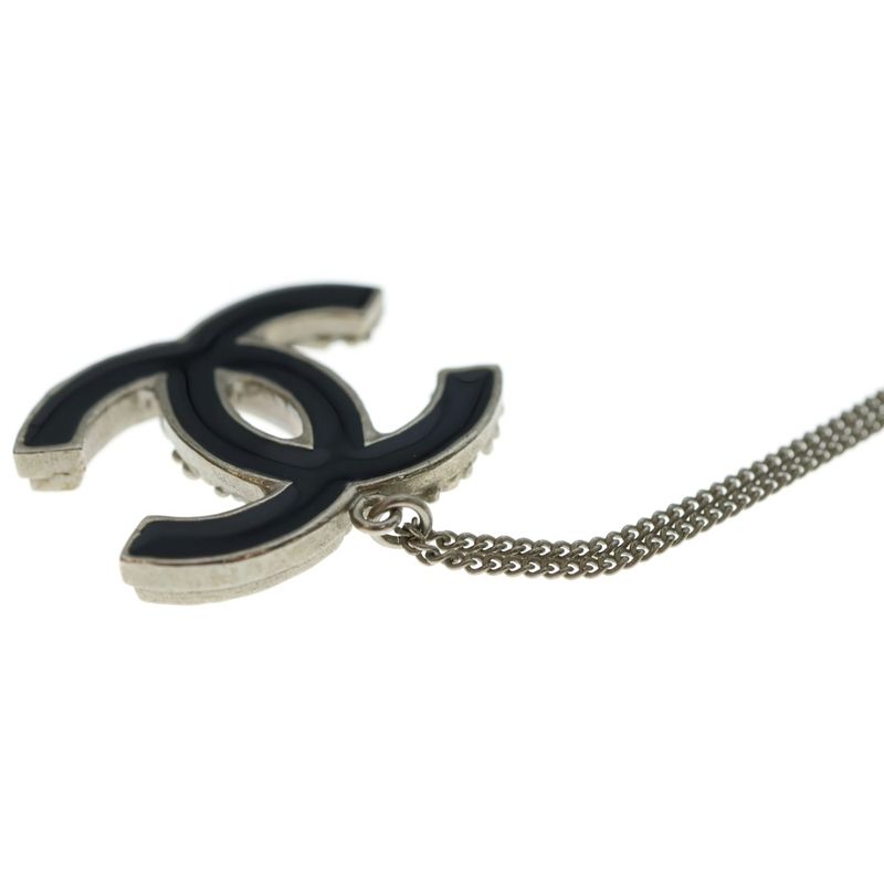 Chanel Coco Mark Necklace Black and Silver Pendant B12a