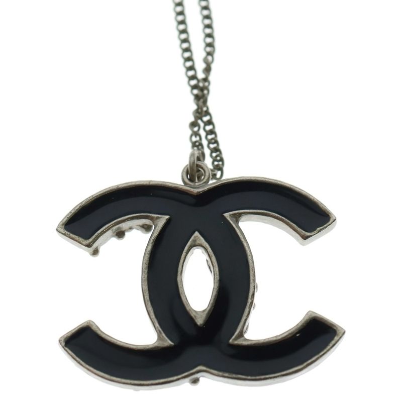 Chanel Coco Mark Necklace Black and Silver Pendant B12a