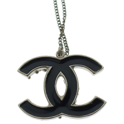 Chanel Coco Mark Necklace Black and Silver Pendant B12a