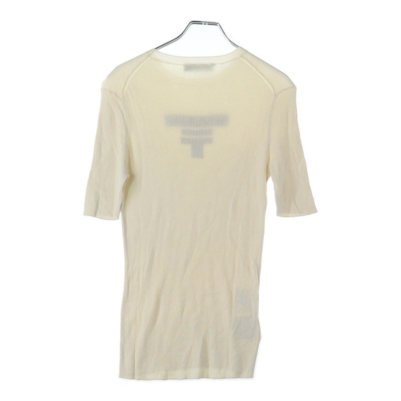 Prada Logo Silk Crew Neck Short Sleeve Knit Sweater Women's Ivory P24t1f S222