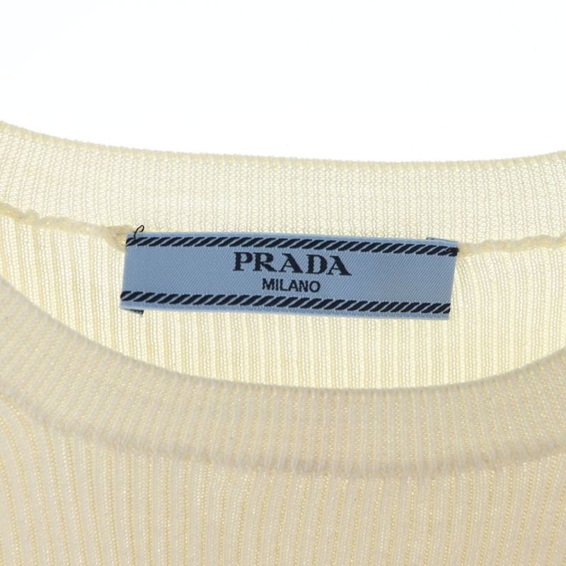 Prada Logo Silk Crew Neck Short Sleeve Knit Sweater Women's Ivory P24t1f S222