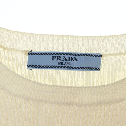 Prada Logo Silk Crew Neck Short Sleeve Knit Sweater Women's Ivory P24t1f S222